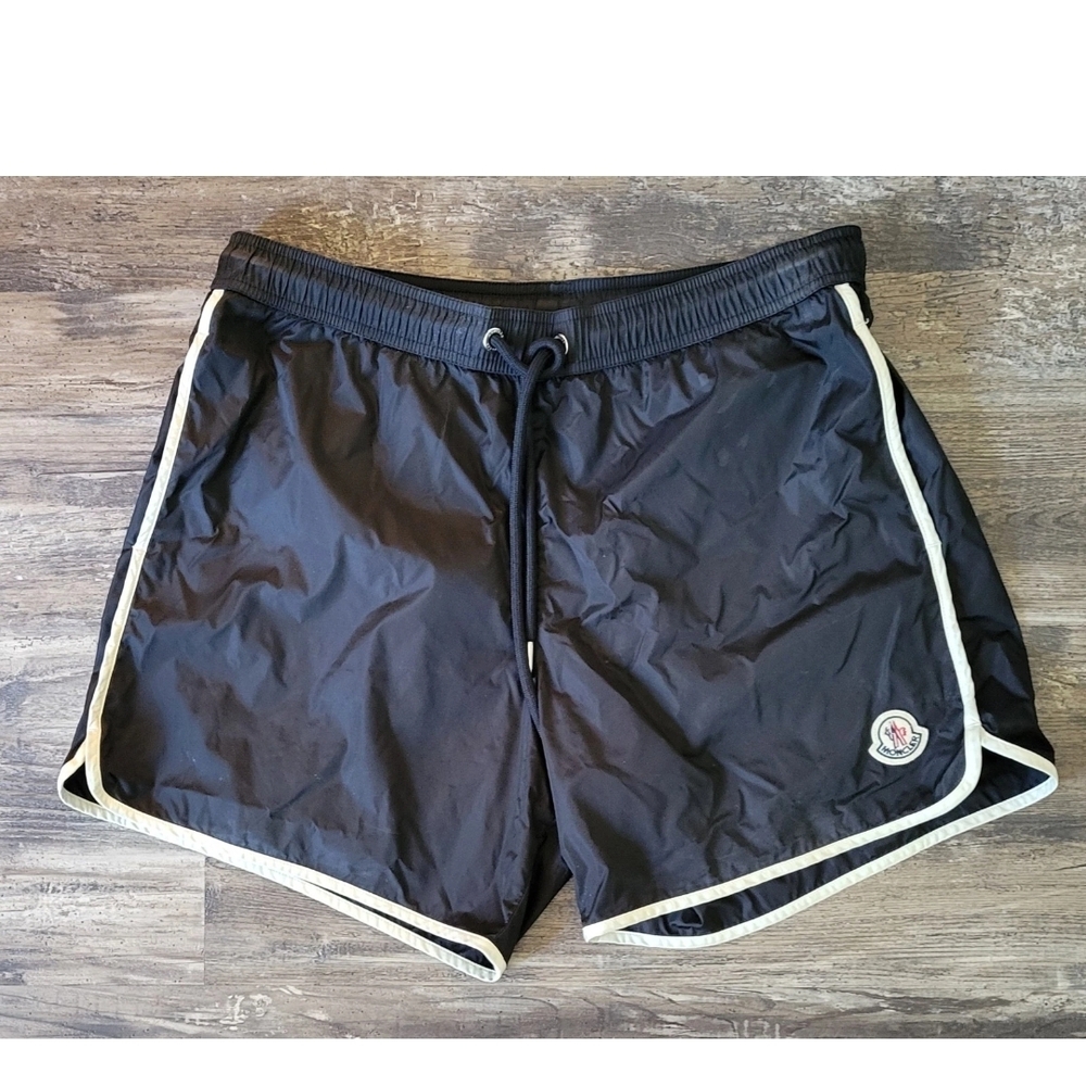 Moncler Logo Patch Swim Trunks Men's Size M Black Lined Shorts Medium AUTHENTIC